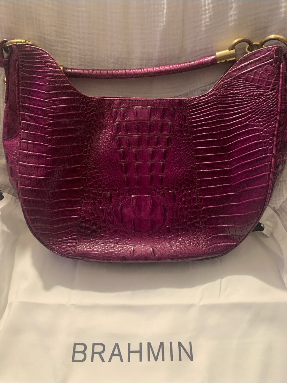 Brahmin Purple Croc-Embossed Leather Kathleen Hobo Shoulder Bag - Picture 2 of 10
